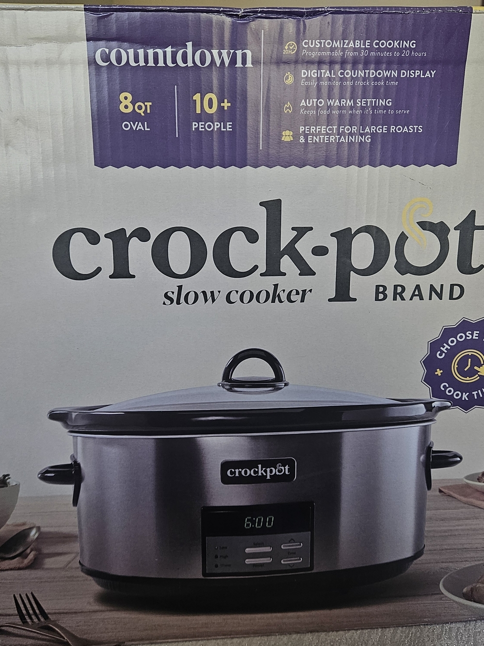 Crock-Pot Stainless Steel 8QT Oval Countdown Slow Cooker - Silver/Black